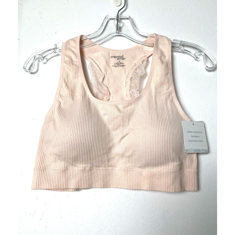 Tranquil & True Bra Women's Bralette Size 1X Pink Natural Pastel Stretch Lace